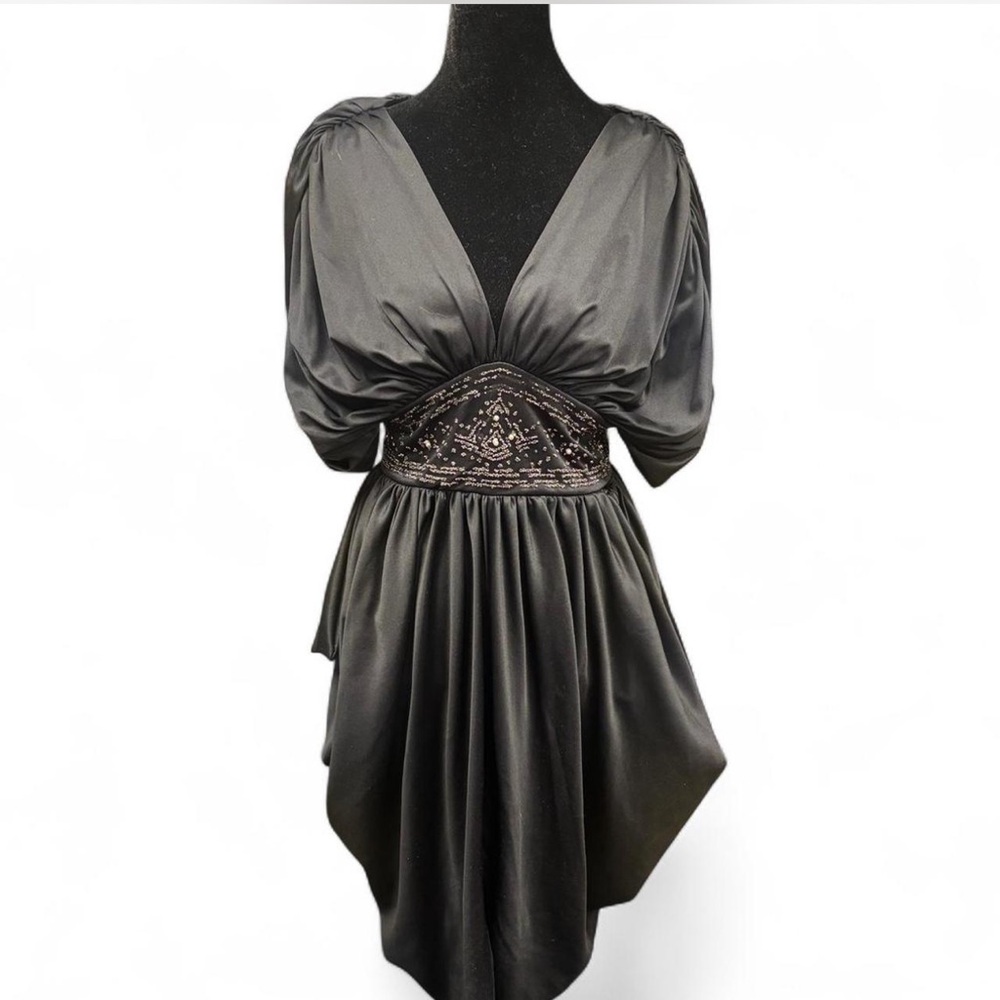 David Robin Yvette Elegant Black V-Neck Dress
